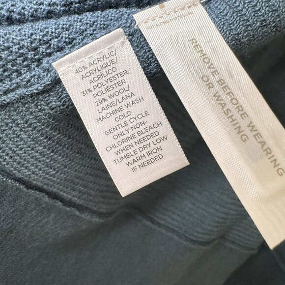 Women’s M Ann Taylor LOFT Blue Teal Knit Long Sleeve Waterfall Sweater Cardigan - Picture 6 of 8